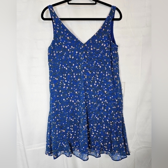 CHARLES Henry Cobalt blue flowy floral mini dress in sz XS NWT sleeveless V-neck - Picture 1 of 6